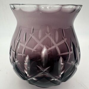 Vintage Purple Amethyst Cut Glass Votive Holder Bohemian Vase